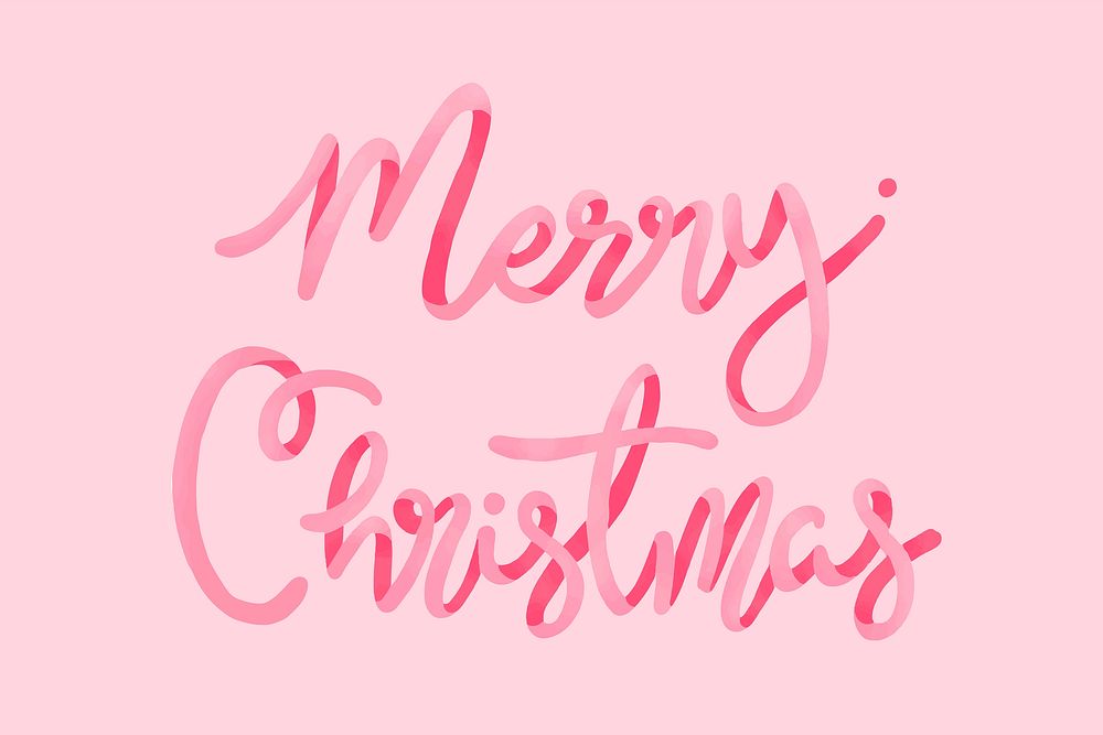 Merry Christmas background, pink holiday greeting typography