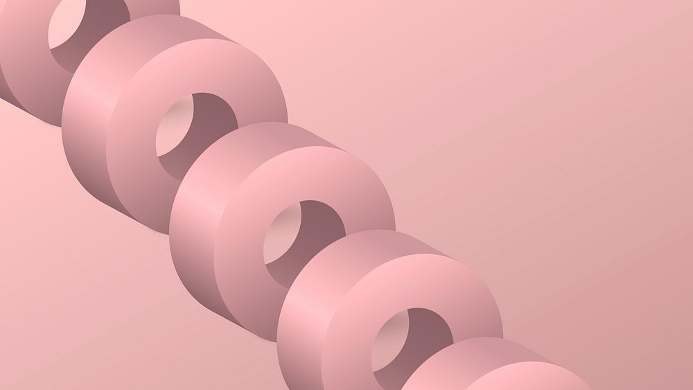 Pink aesthetic desktop wallpaper, geometric ring shape in 3D vector