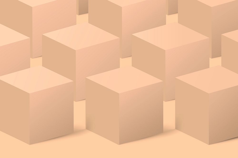 Cream cube pattern background, 3D geometric shape vector