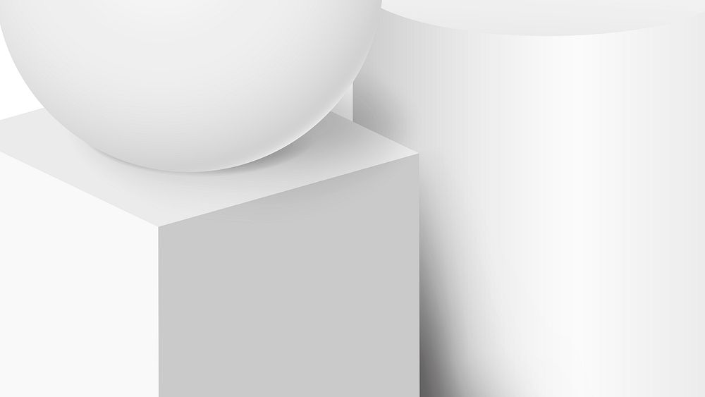 White minimal desktop wallpaper, 3D geometric shape composition