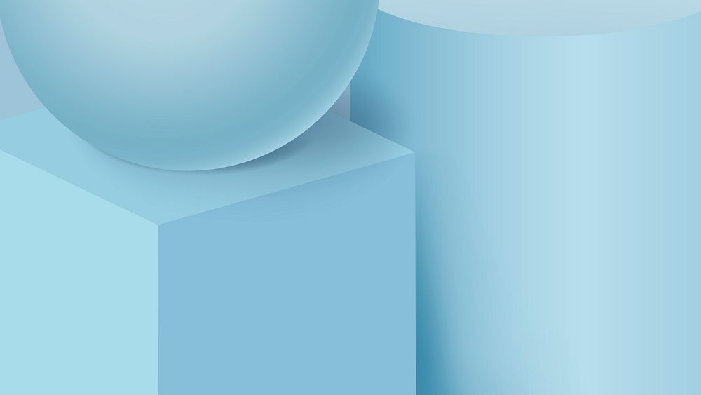 3D geometric computer wallpaper, pastel blue shape