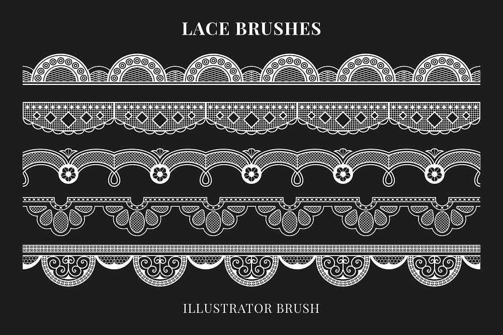 Feminine lace pattern brush, white classic flower border vector, compatible with AI