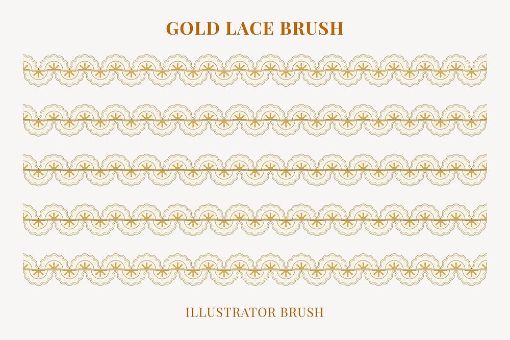 Feminine lace pattern brush, gold classic floral border vector, compatible with AI