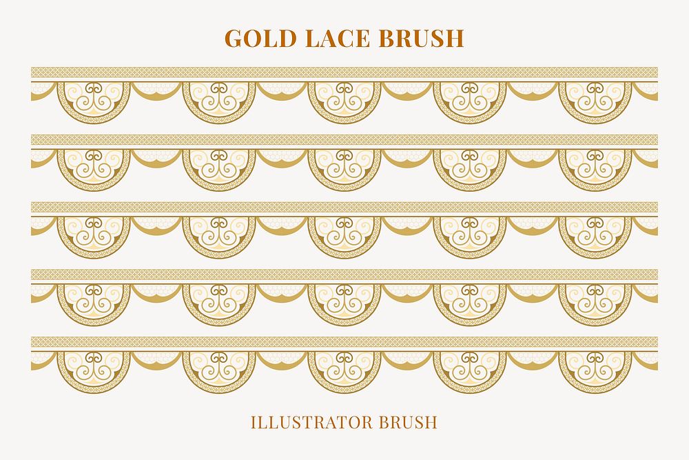 Vintage lace pattern brush, gold feminine crochet border vector, compatible with AI