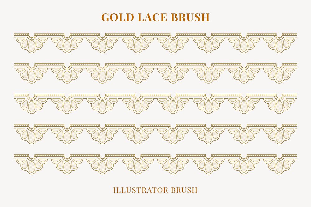 Feminine lace pattern brush, gold classic flower border vector, compatible with AI