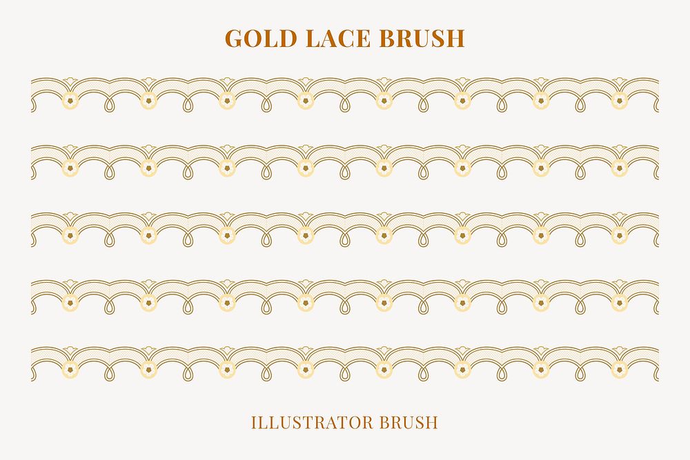 Feminine lace pattern brush, gold classic floral border vector, compatible with AI