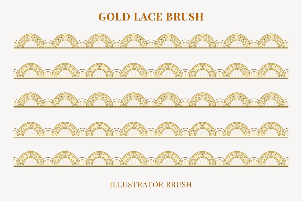 Feminine lace pattern brush, gold classic border vector, compatible with AI