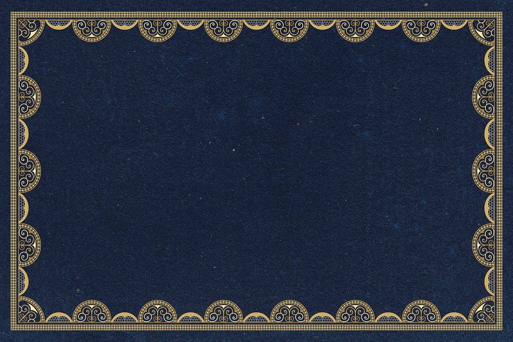 Lace frame background, dark blue vintage fabric design psd