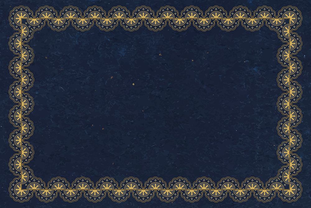 Lace frame background, blue vintage fabric design vector