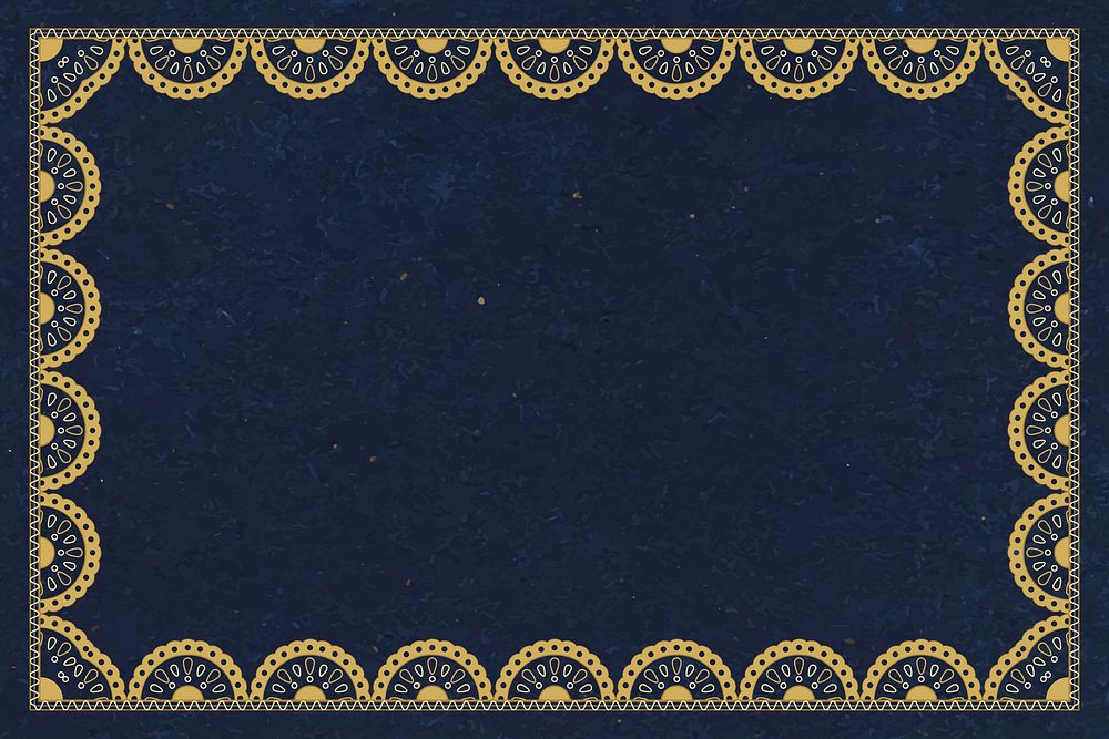 Lace crochet frame background, navy blue elegant design vector