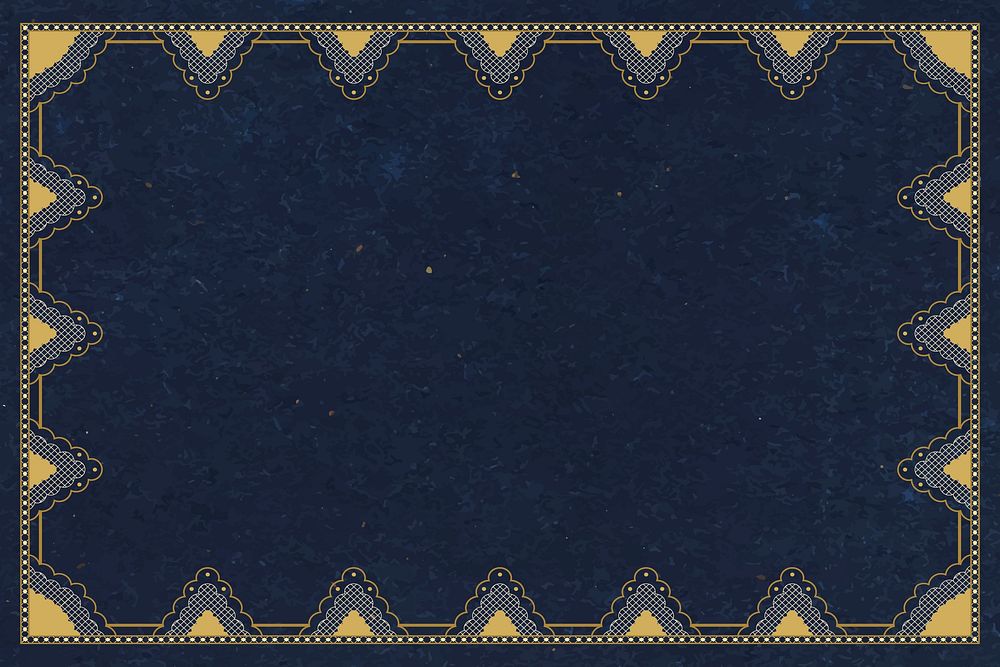 Lace crochet frame background, navy blue elegant design vector