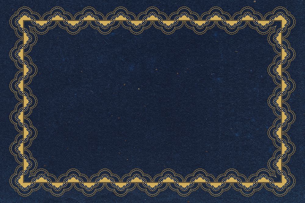 Lace frame background, floral blue vintage fabric design psd