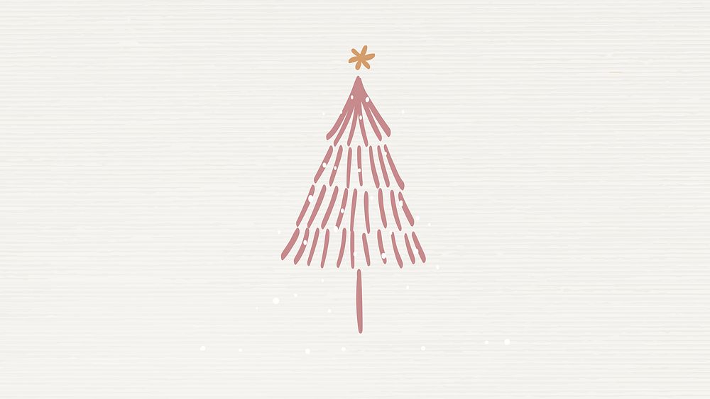 Christmas tree computer wallpaper, winter season doodle in beige vector