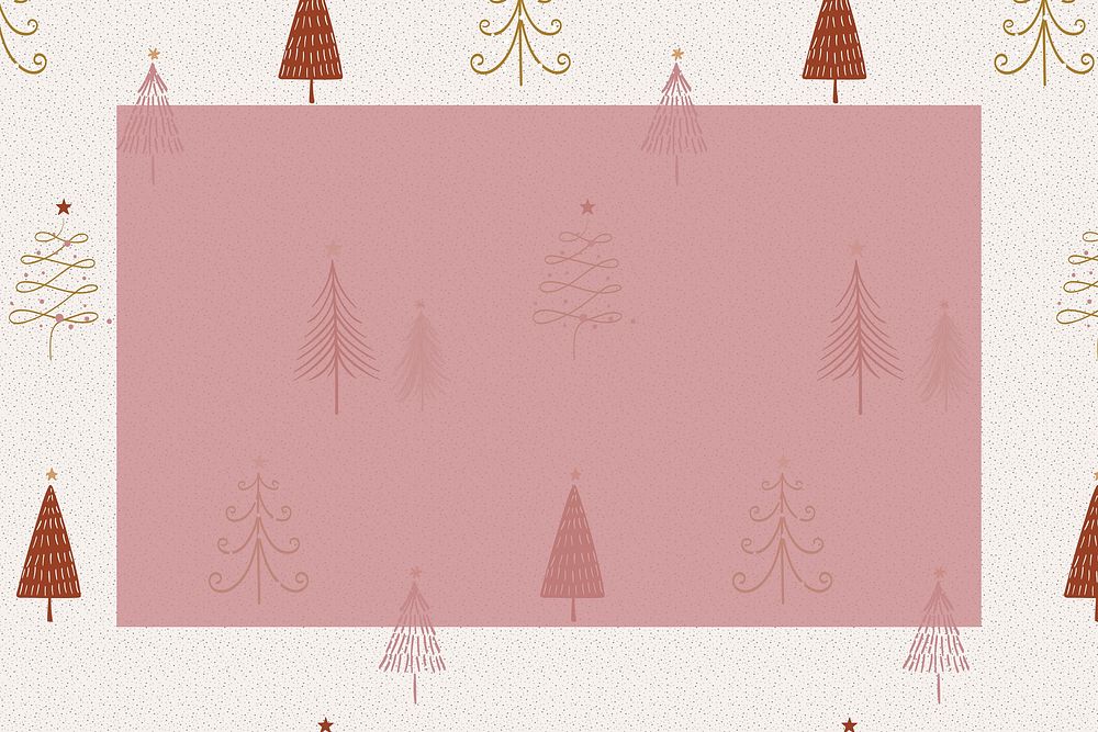Christmas frame background, winter doodle, cute pine trees pattern in red