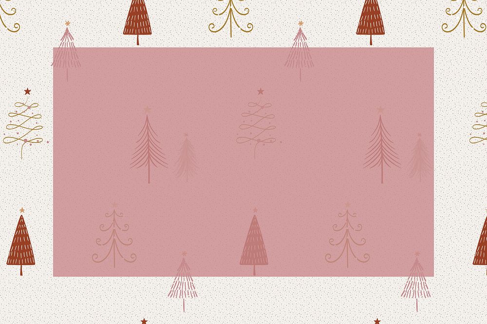 Christmas frame background, winter doodle, cute pine trees pattern in red psd