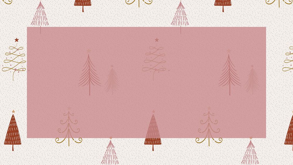 Christmas frame desktop wallpaper, tree doodle in red festive design