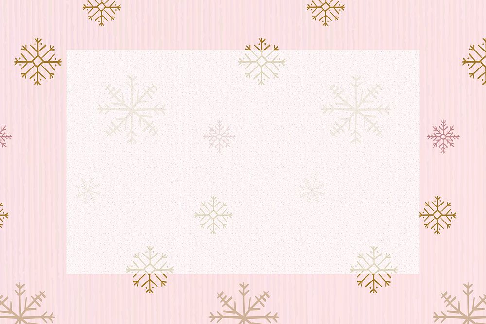 Pink snowflake frame background, Christmas winter doodle pattern psd