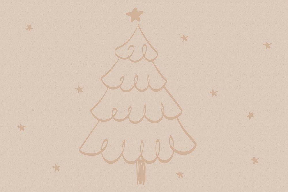 Brown Christmas background, cute tree doodle vector