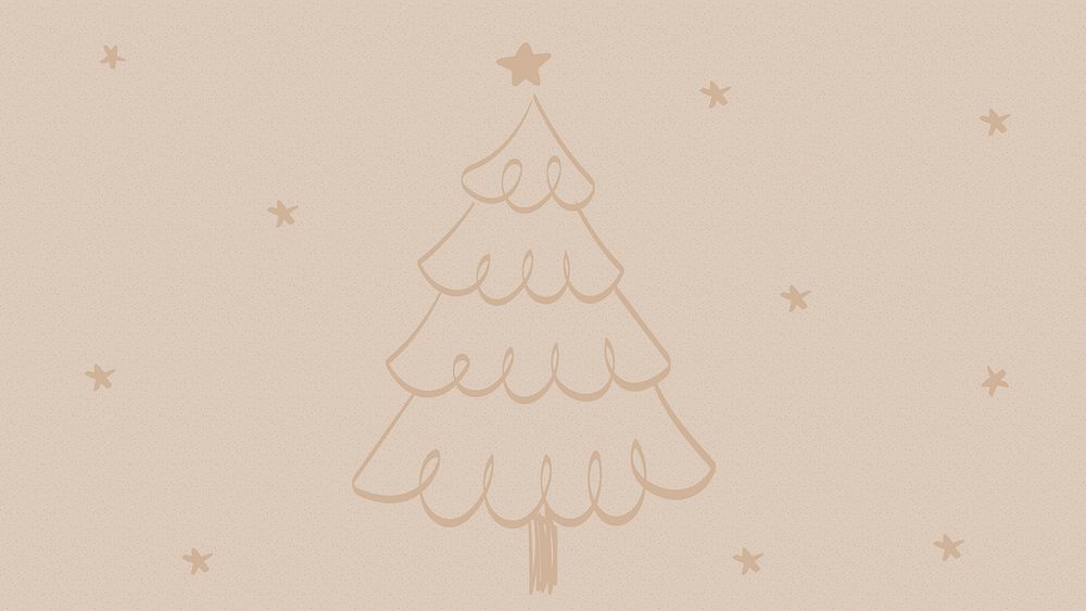 Christmas tree computer wallpaper, winter season doodle in brown vector