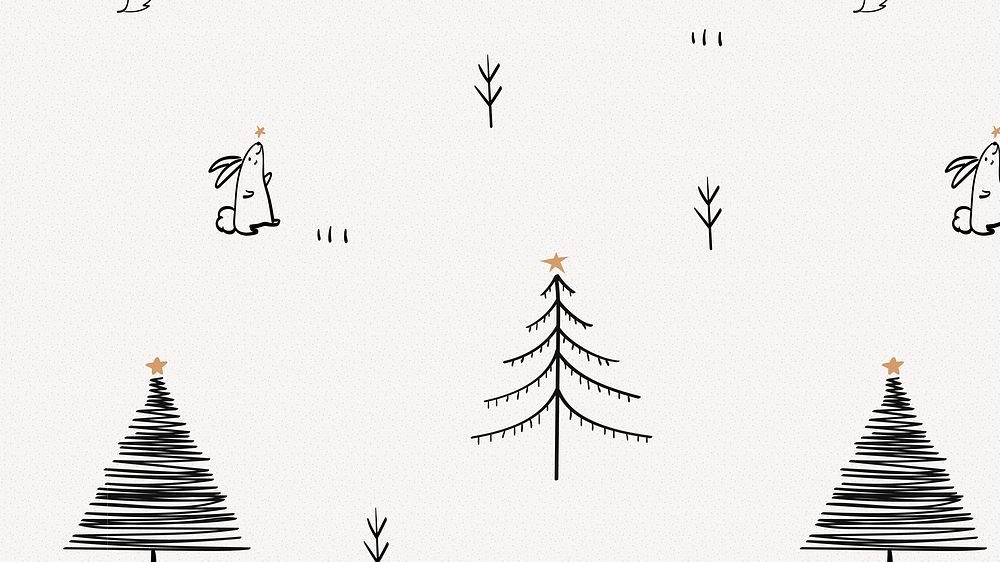 Christmas desktop wallpaper, cute doodle pattern in black and white