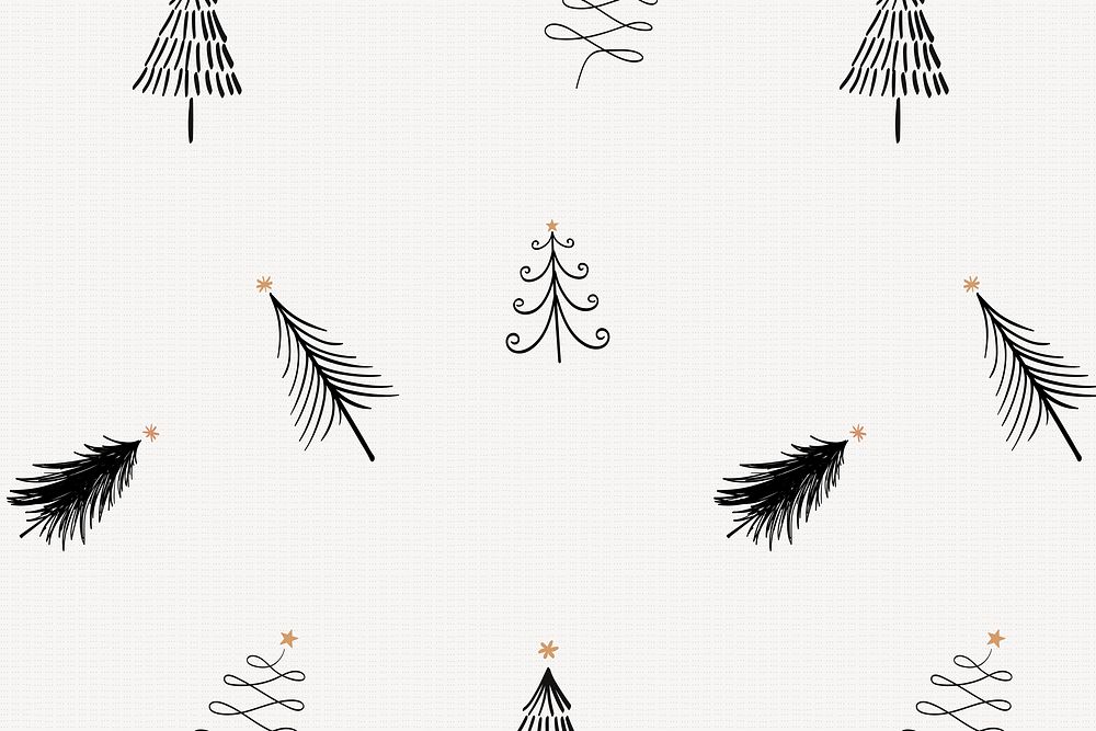 Christmas tree pattern background, cute festive doodle in black