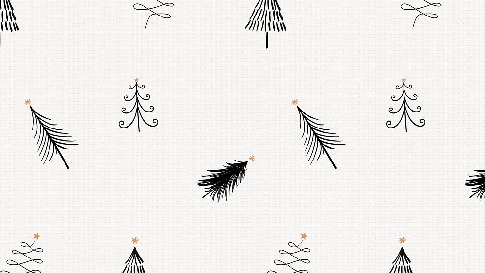 Cute Christmas desktop wallpaper, black winter doodle pattern vector
