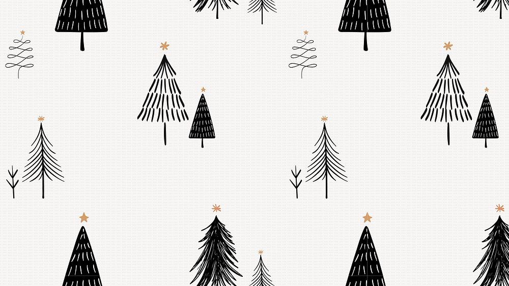 Christmas computer wallpaper, cute doodle pattern in black and white vector