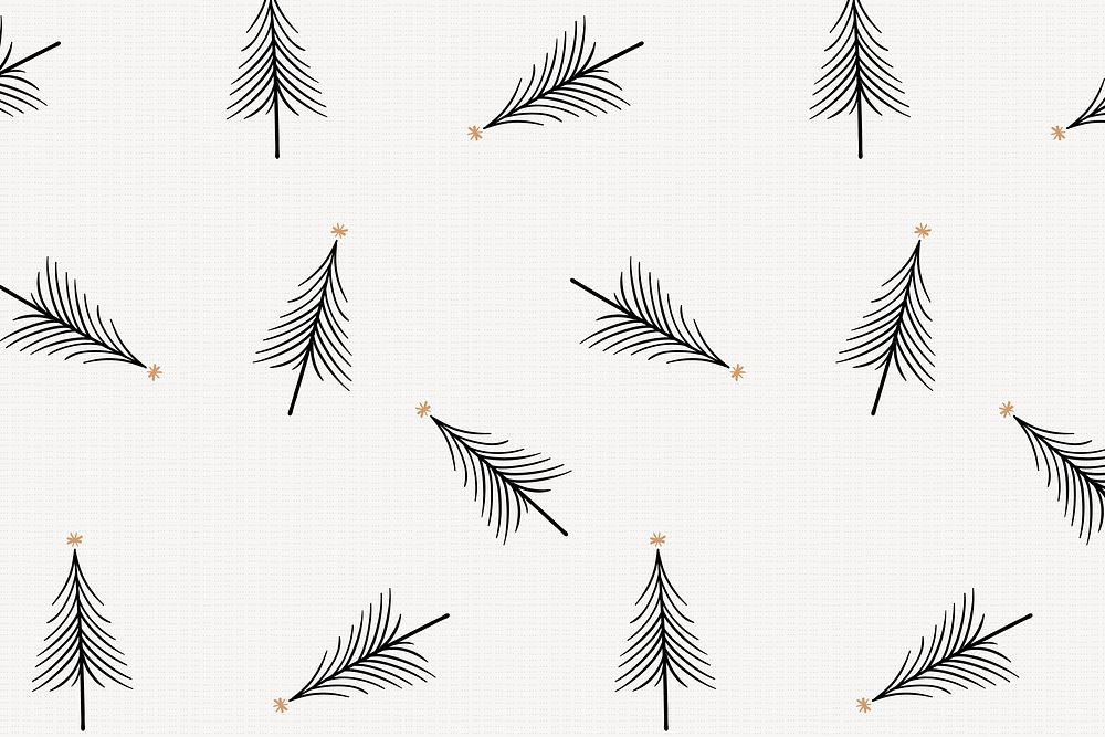 Simple Christmas background, black trees pattern, cute doodle design vector
