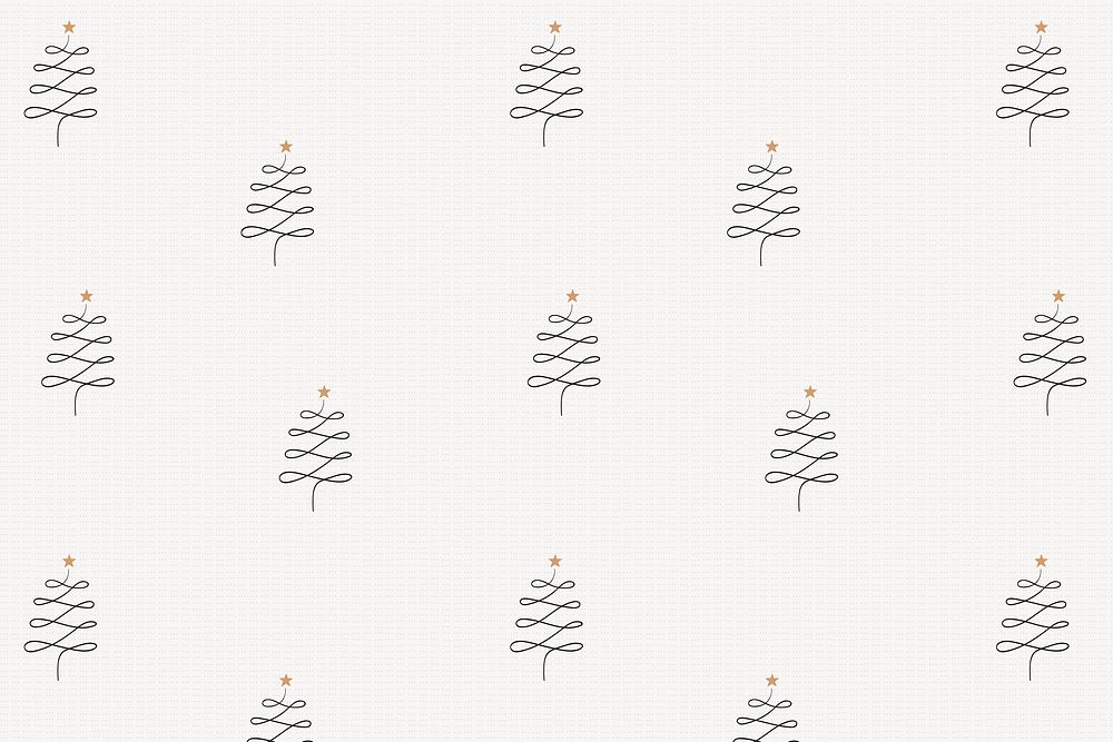 Simple Christmas background, black trees pattern, cute doodle design