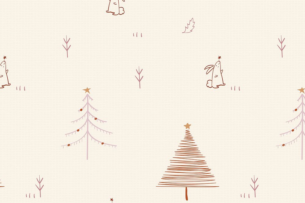 Festive Christmas background, cute doodle in cream color