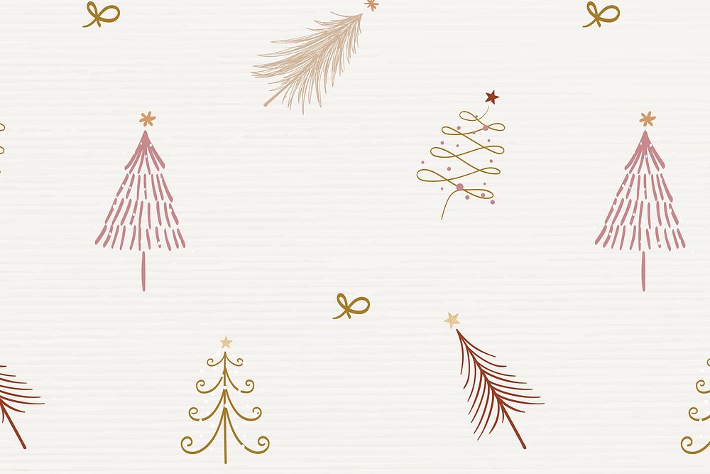 Festive Christmas background, cute doodle in cream color vector