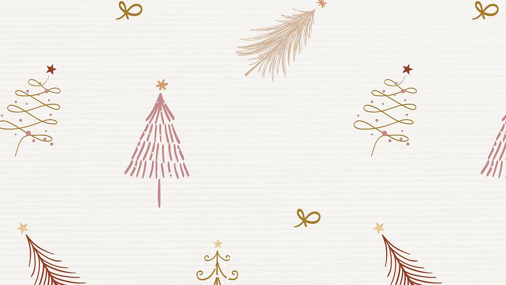 Christmas computer wallpaper, cute doodle pattern in beige