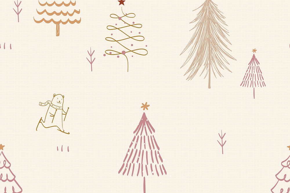 Christmas pattern background, cute winter doodle in cream color vector