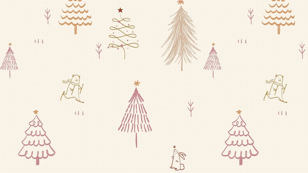 Christmas bear computer wallpaper, cute animal doodle pattern