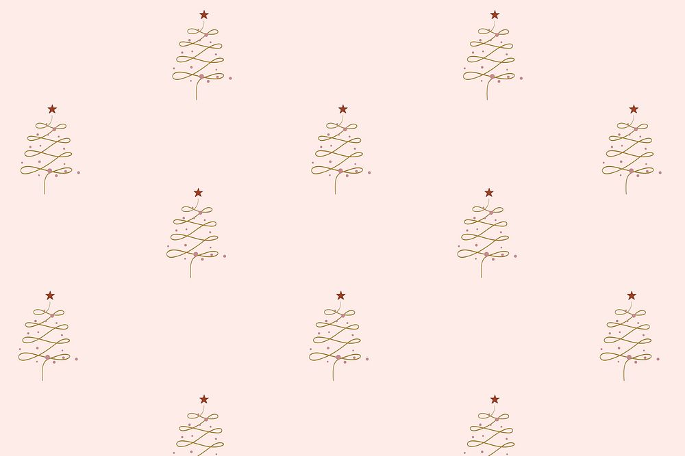 Pink Christmas background, festive trees pattern in doodle design vector