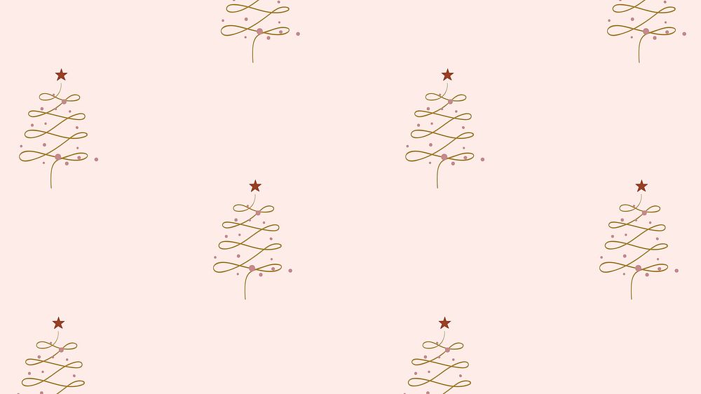 Pink Christmas desktop wallpaper, pine trees doodle pattern