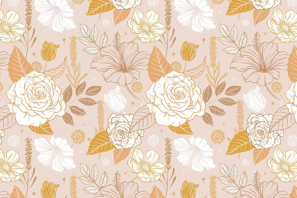 Aesthetic flower pattern background, vintage botanical illustration psd