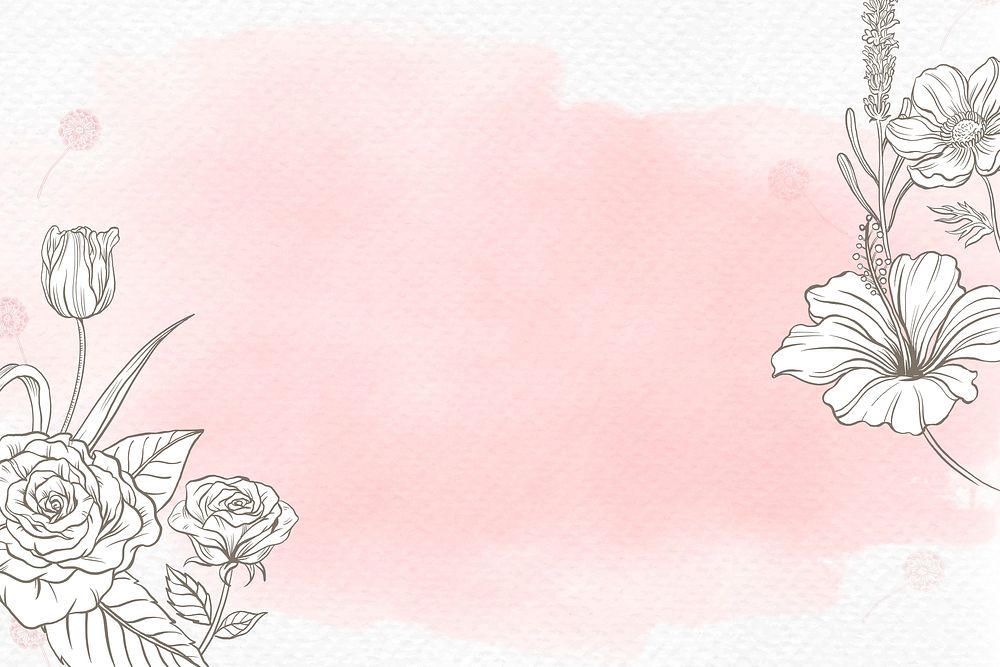 Flower watercolor background, pink rose border in vintage design