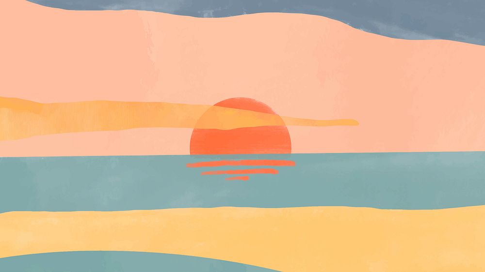 Sunset desktop wallpaper watercolor seaside scenery vector
