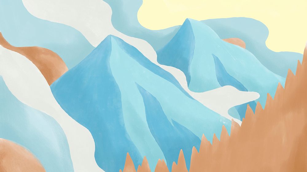 Snowy mountains desktop wallpaper watercolor winter psd