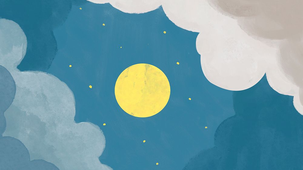 Cloudy night background, full moon watercolor graphic