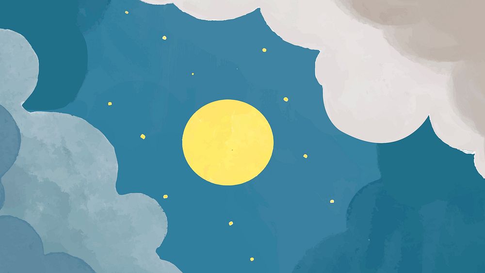 Starry sky desktop wallpaper cloudy full moon night vector