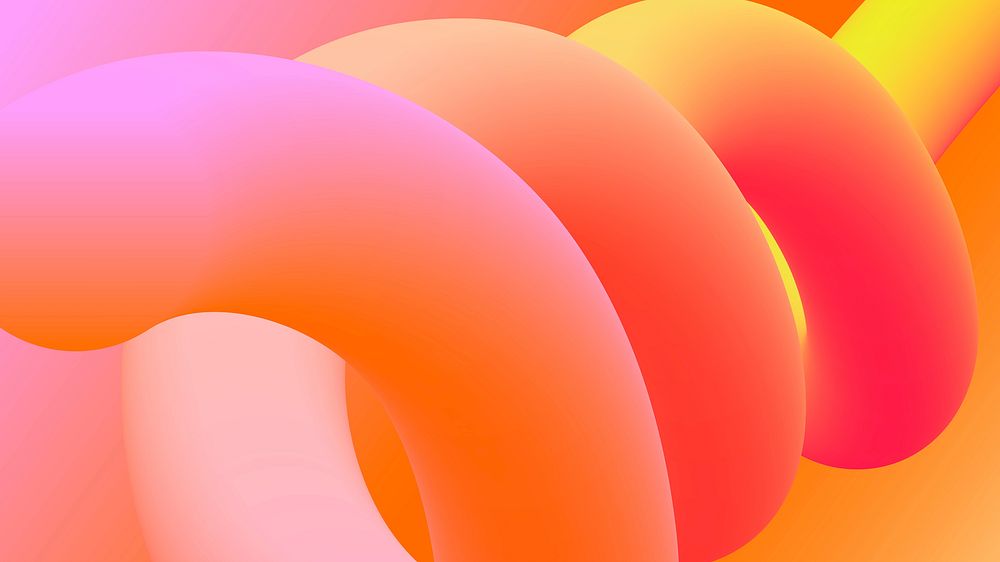 Orange aesthetic computer wallpaper, 3D twisted fluid shapes