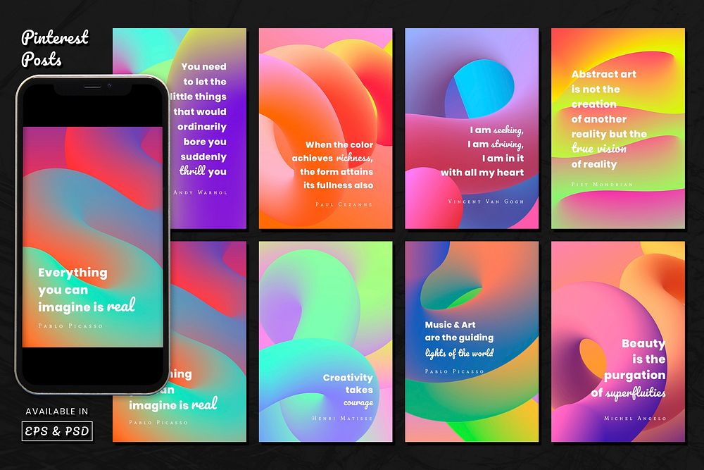 Abstract 3D banner template, gradient fluid design with inspirational quote vector set