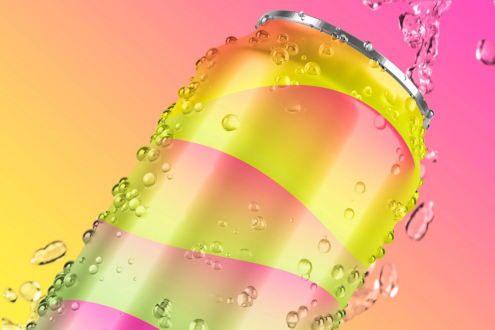 Colorful soda can, beverage packaging in abstract design