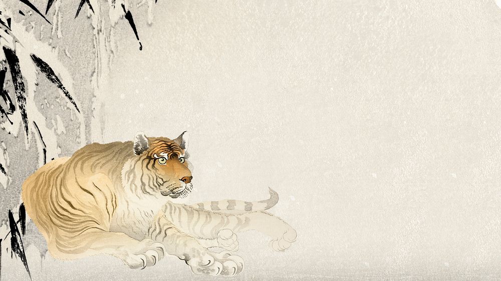 Chinese zodiac tiger computer wallpaper, animal realistic 4k background, remixed from artworks by Ohara Koson