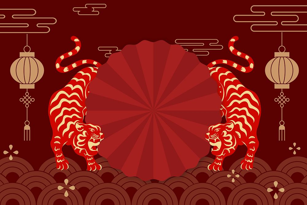 Red Chinese tiger background, 2022 zodiac animal illustration psd