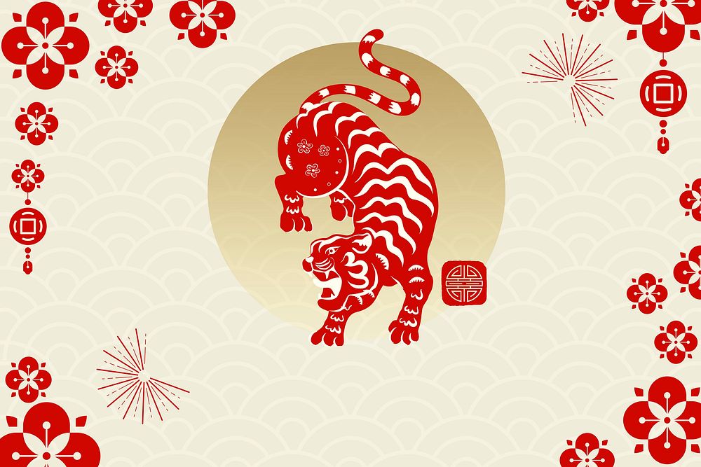 Traditional horoscope tiger background, Chinese new year celebration psd