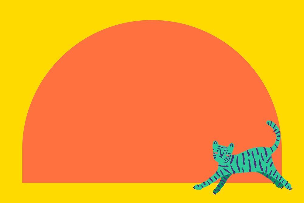 Tiger doodle frame background, orange animal, arched shape vector