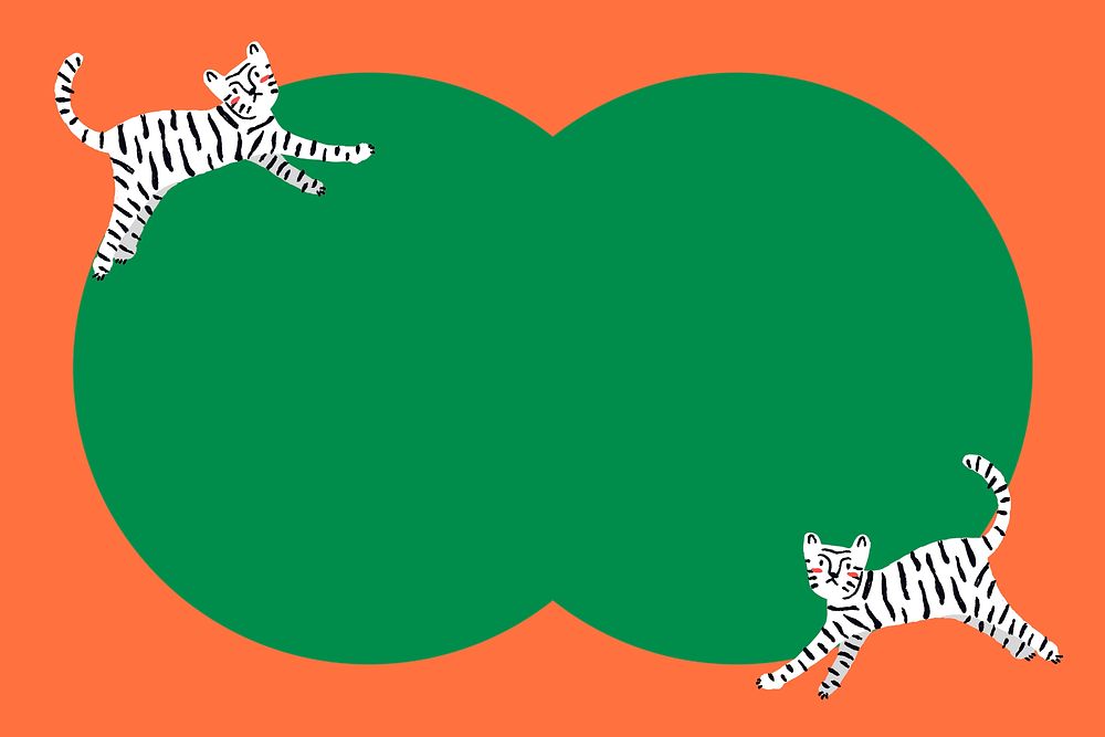 Tiger circle frame background, green animal doodle vector